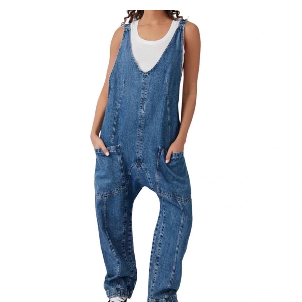 We The Free Blue Denim Overall Barrel Jean Apparel M - Picture 1 of 7